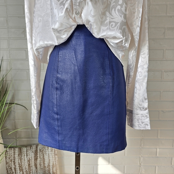 Wilson Dresses & Skirts - Vintage Wilsons Blue Leather High Rise Mini Skirt Size 4